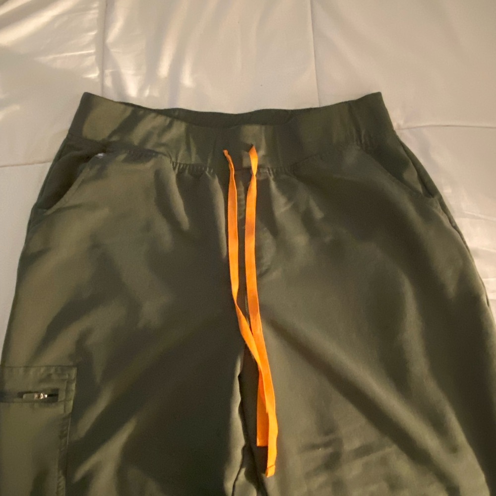 Figs Olive Green Pants with Orange Drawstring
